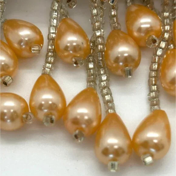 Vintage Hair Barrette Faux Pearl Apricot Peach Pastel Orange Bridal Formal Prom - Picture 6 of 13